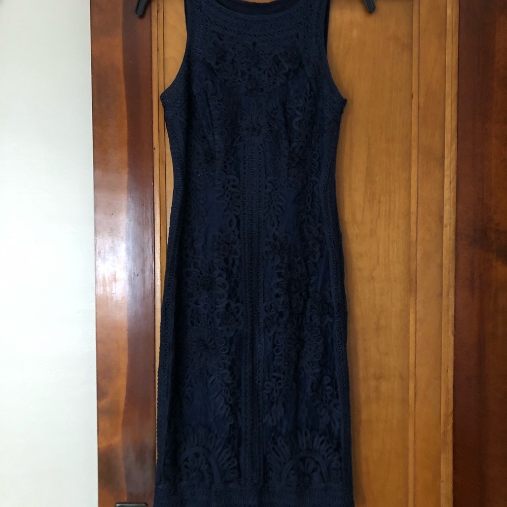 Navy blue embroidered dress.